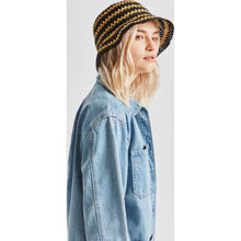 Load image into Gallery viewer, Essex Raffia Bucket Hat - Black/White/Sunset
