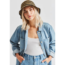 Load image into Gallery viewer, Essex Raffia Bucket Hat - Black/White/Sunset
