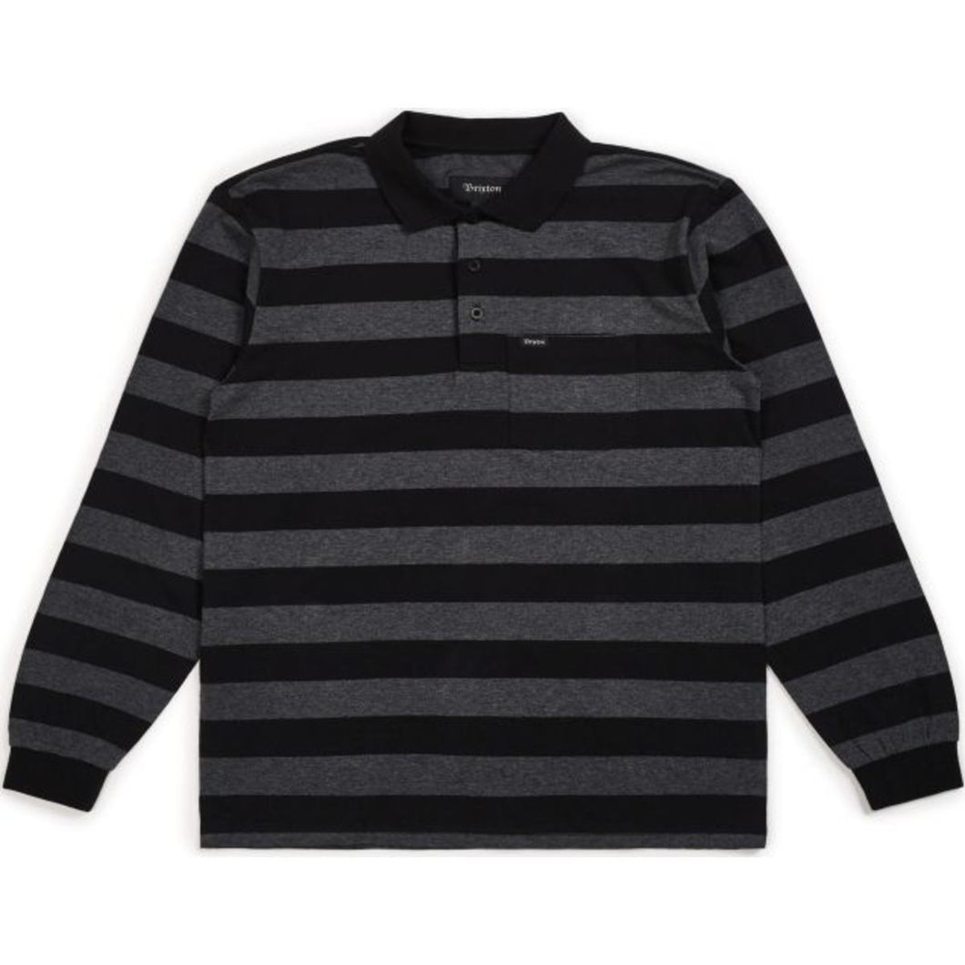 RICHLAND L/S POLO KNIT - CHARCOAL HEATHER/BLACK