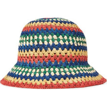 Load image into Gallery viewer, Essex Raffia Bucket Hat - Black/White/Sunset
