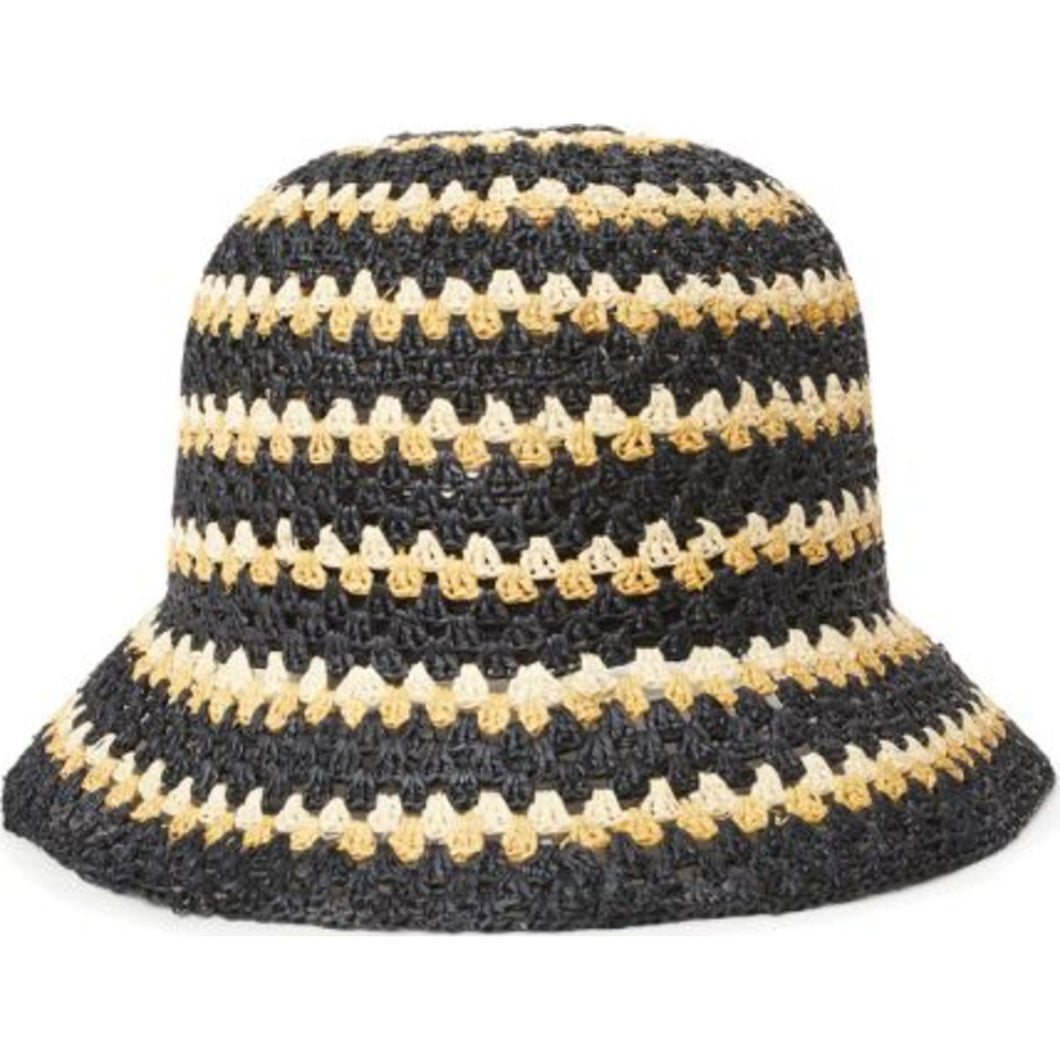 Essex Raffia Bucket Hat - Black/White/Sunset